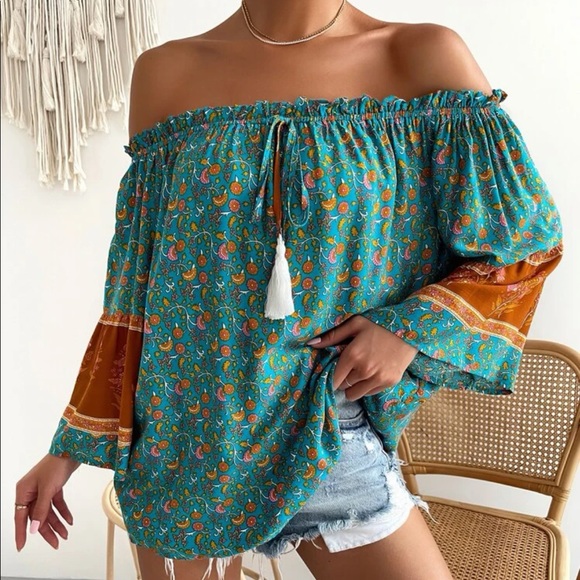 Boho floral print knot front blouse - Picture 6 of 6